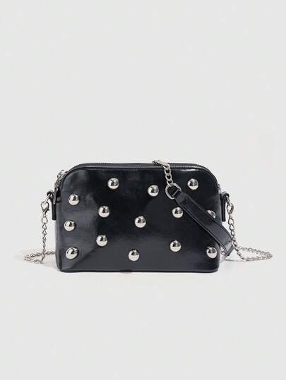 1pc Shoulder Bag With Zipper Pockets, Chain Strap, PU Material, Punk Style, Suitable For Dating, Commuting, Travel, Shopping, Evening Party