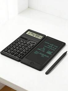 1 PIEZA Calculadora solar portátil y plegable 3 en 1 - Pantalla de escritura reutilizable con borrado con un solo clic, gran pantalla, teclas silenciosas, multifuncional para escritorio y viaje, para estudiantes, escuela, estudio, oficina y suministros de papelería - Calculadora T3 (Solar + Batería) - Ver 4