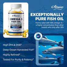 B BEWORTHS (2 Pack)Alliwise Fish Oil Softgels - Omega 3 Supplement - EPA + DHA - Heart & Brain Health Supplements - 240 Pcs - 2 Pack(120pcs) - 查看 6