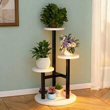 4-Tier Metal & Wood Plant Stand, Minimalist Solid Color Corner Multi-Layer Indoor/Outdoor Flower Pot Rack, Suitable For Balcony, Garden, Patio - Multicolor - View 11