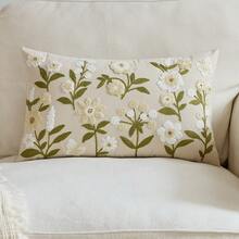 1 pieza Funda de cojín bordada con flores primaverales en beige, Funda de cojín con mariposas y flores silvestres de primavera/verano, Adecuada para decoración interior, Funda de almohada para todas las estaciones, Almohada interior no incluida - Beis - Ver 9