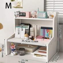 1 Piece Large Desktop Storage Box, Minimalist And Fashionable Multifunctional Desk Shelf For Bedroom And Office Use - White - View 6