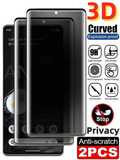 2片装3D曲面隐私钢化玻璃屏幕保护膜，兼容三星Galaxy S23 S22 S25 S24 Ultra/华为红米Note 14 13 Pro+ 4G 5G/荣耀/Realme/OPPO/VIVO/一加等手机，办公/地铁防窥，9H硬度，防爆防刮，防间谍手机屏幕保护膜
