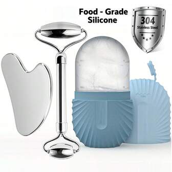 Hongbu ZHOU 1 pieza/3 piezas Juego de rodillo facial de acero inoxidable 304, kit de herramientas de masaje facial, herramientas de belleza y cuidado de la piel facial reutilizables y a prueba de fugas