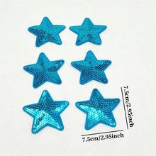6pcs Sky Blue Shiny Star Pattern Fabric Patches, Cartoon Style Embroidered Sew-On Appliques, DIY Craft, Suitable For Clothes, Shoes, Hats, Bags, Etc. - Sky Blue - View 3