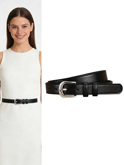 1/2件装针扣腰带，女士百搭牛仔裤腰带，时尚装饰，黑色细腰带，休闲裤腰带