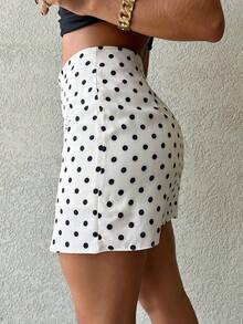 Polka Dot Skirt Shorts (Crocheted Knit Fabric) - 杏色 - 查看 3