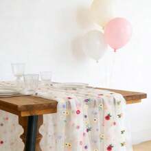 1 pieza Decoración de fiesta navideña para bebé/niño pequeño Camino de mesa bordado con flores - Blanco - Ver 4
