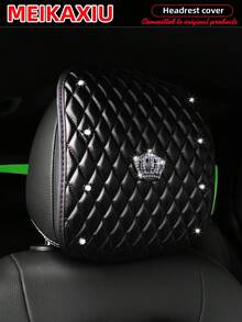 MEIKAXIU 1/2pcs Soft Leather Embroidered Rhinestone Bling Bling Crown Car Headrest Cover, Comfortable Car Decor Accessories - Soft Leather Crown Headrest Cushion - View 1