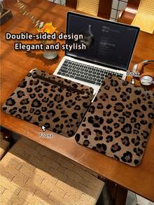 1 Piece, PU Leather Magnetic Buckle Laptop/Tablet Protective Cover, Featuring Brown Leopard Print Design, Compatible With MacBook Pro 15, Air 13, Galaxy TAB S10 Ultra, And Metabook 14 Inches. Waterproof And Stain-Resistant, Easy To Carry When Traveling, And Also Serves As An IPad Organizer Or Mouse Pad. An Essential Laptop Bag For Office, Business, And Study. - Brown - View 5