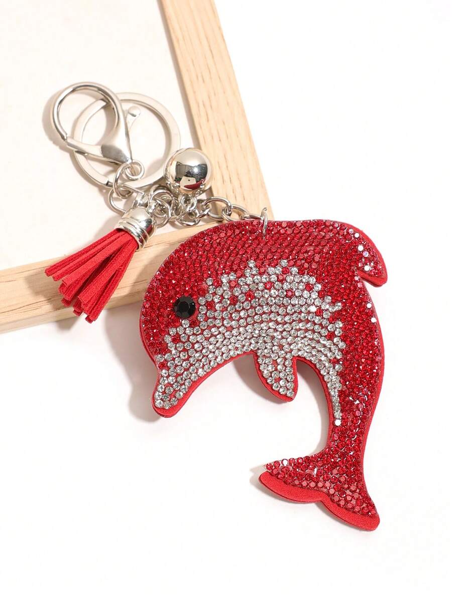 1pc Rhinestone Dolphin Tassel Keychain, Car Pendant, Hair Accessory, Casual Boho Party Cute Street Elegant Zinc Alloy, All Season - Red - View 1