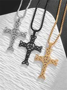 1PC New Fashion European And American Cross Irish Celtic Knot Pattern Stainless Steel Necklace Men's And Women's Sweater Chain Versatile - Fashion - View 8