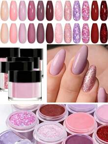 10克/盒 Y2K 丙烯酸浸粉指甲油，纯闪粉浸粉指甲油，适合家用美甲沙龙浸粉美甲设计，速干浸粉 - 彩色 - 查看 1