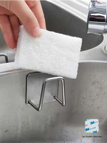 1pc Stainless Steel Sponge Drainer Rack, No Drilling Required Kitchen Sink Cover, Steel Wool Pot Lid Storage Wall Mount Holder With Hooks (Includes Sticker) - Multicolor - View 9