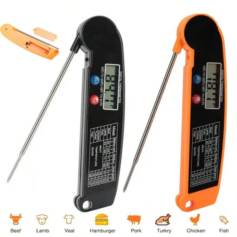 Instant Reading Meat Thermometer Digital Probe Milk Liquid Barbecue Thermometer Great Cooking Kitchen Barbecue BBQ Milk Candy For Hotels, Restaurant, Bulk Kitchenware&Tableware - 黑色 - 查看 1