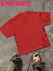 Y2K,RICH JUNKIIES....Fashionable Cotton Men's T-Shirt, Multi-Color Optional, Surprise Gift For Friends And Family, Christmas Drop Shoulder Sleeves Round Neck - Đỏ - Xem 3