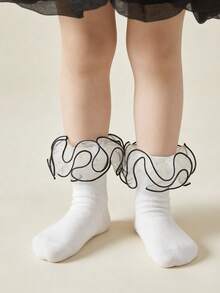 1双纯棉儿童蕾丝边短袜，蓬松蕾丝网眼女童公主舞蹈袜 - 白色 - 查看 4