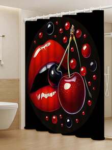 Bộ rèm phòng tắm họa tiết môi đỏ anh đào 1/3/4 món (bao gồm thảm tắm, nắp bồn cầu hình chữ U và 12 móc treo) - Họa tiết môi đỏ quyến rũ, kích thước 70.8*70.8 inch và các kích thước khác, trang trí phòng tắm lãng mạn, bộ phụ kiện phòng ngủ. - Nhiều màu - Xem 20