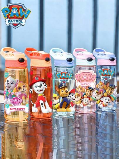 Paw Patrol 1个汪汪队卡通图案儿童水瓶，20盎司，带提手和硅胶吸管，防漏盖，4种颜色可选，适合返校、工作、户外运动、旅行、生日、感恩节、毕业、情人节等场合作为礼物
