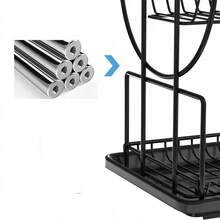 Estante de cocina negro de 2 niveles con drenaje automático, resistente a la oxidación, soporte para cubiertos y escurridor de platos, estantería de almacenamiento de cocina ahorradora de espacio - Multicolor - Ver 9