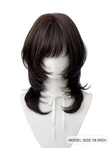 Synthetic Women Wig Hairpiece 18inch High-Layered Mullet Haircut Wolf Cut Black Wig With Hair Bangs For Women Daily Party Use Cosplay Wig - Multicolor - View 7