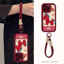 Red Horse Pattern Phone Case, Compatible With IPhone 17/16/11/13/15 Plus/15 Pro/15 Pro Max/12/14 Pro Max/XS/XR/11 Pro Max/12 Pro/12 Pro Max/13 Pro/13 Pro Max/14 Pro/14 Plus/7/8 Plus Deep Sea Whale Print & Feather Texture Phone Case, Compatible With IPhone 11/12/13/14/15/16/17, Galaxy A56 5G, Infinix Smart 8, Infinix Hot 40i Great Gift For Girlfriend, Boyfriend, Friends, Or As Christmas, New Year, Valentine's Day Gift For Yourself. Diamond Sand - Burgundy Blue Mane Red Horse + Transparent Buckle Burgundy Bracelet - Burgundy - View 5