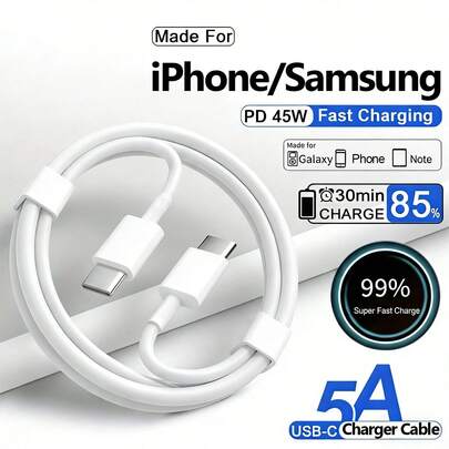 1/2/5pcs USB-C To Type-C 60W Fast Charging Cable, 3.3FT/100cm Length, Compatible With IPhone 17/16/15 Series, S25/S24, /