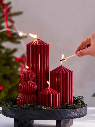 شمعة معطرة اسطوانية مخططة باللون البرغندي بطول 25 سم/10 بوصة، مصنوعة من شمع الصويا والشمع البارافيني، تحترق لمدة 50 ساعة. ديكور مركز الشمعة، هدية مثالية للحبيبة في عيد الحب، هدية الشتاء، ديكور المنزل وديكور رمضان.