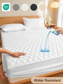 1件套防水纯色床单套装，床上用品，白色床笠，防水床垫保护套，大号床品套装，标准双人床尺寸，柔软舒适的卧室床品，亲肤床垫垫，防尘防潮床垫罩 - 白色 - 查看 1