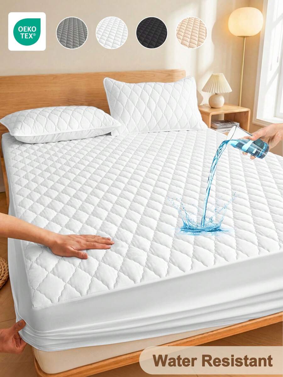 1件套防水纯色床单套装，床上用品，白色床笠，防水床垫保护套，大号床品套装，标准双人床尺寸，柔软舒适的卧室床品，亲肤床垫垫，防尘防潮床垫罩 - 白色 - 查看 1