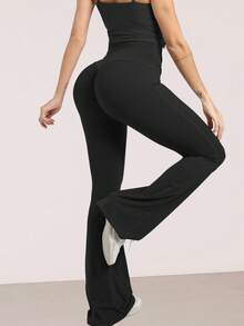 RUNONWHEELS 5 High Waist Flare Yoga Pants, Women Butt Lifting Tight Leggings, Women High Waist Criss-Cross Flare Tight Pants - Black - View 7