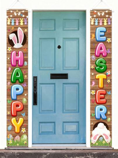 1 Set Easter Porch Decor Sign, Cheerful Easter Themed Porch Sign With Rabbit And Egg Decorations, Suitable For Spring Greetings. For Outdoor And Indoor Porch Parties, Home Celebrations, And Easter Events.