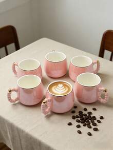 2/1pc 270ml Elegant Ceramic Coffee Mug, Pearl White Cup With Gold Rim Cappuccino Cup, Minimalist Handle Design, Popular Ins Style, Office & Home Milk Cup, Living Room Tea Cup, High-End Mug, Couple Gift, Microwave - Multicolor - View 1