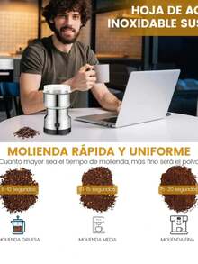 Mini Molino De Cafe Electrico Moledor De Especias Granos Plata, de Acero Inoxidable - Tipo de Enchufe A Japonés (100V) - Ver 8