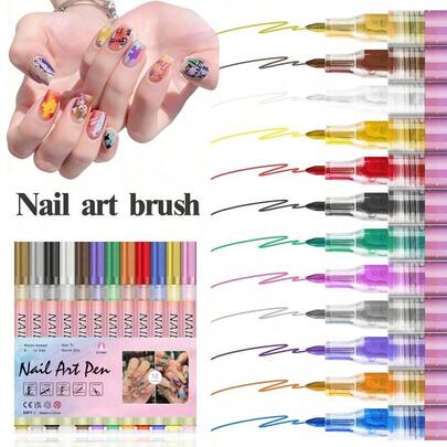 New Nail Art Marker Pens, 12 Colors/4 Colors Set, Classic Nail Art Pens, Nail Art Painting Pens, DIY Graffiti Nail Art Highlighter Outline Pens, Nail Art Markers, ABS Material, Suitable For Various Surface Painting