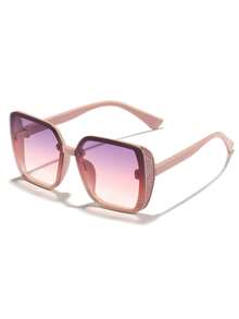 1 pieza Gafas de moda de mujer con marco cuadrado grande y retro de color rosa, adecuadas para salidas diarias, playa de verano, decoración y fotografía callejera - Multicolor - Ver 12
