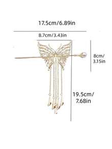 镂空蝴蝶风铃流苏珍珠发夹，优雅精致的发饰 - 彩色 - 查看 3