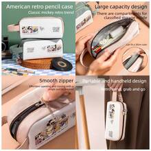 米奇复古彩色铅笔盒，大容量，简约高档，适合中小学生携带文具，多功能收纳袋，多层设计，分类收纳，附赠米奇亚克力挂件，男女通用，是理想的学习用品、返校礼物和生日礼物。 - 卡其色 - 查看 2