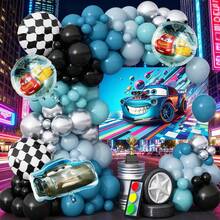 92pcs/90pcs Racing Theme Balloon Decoration Set, Suitable For Children's Birthday Party Backdrop, Racing Theme Scene Decoration Supplies, Including Cartoon Car Foil Balloons, Macaron Color Balloon Chain, Racing Theme Backdrop Board And Other Creative Birthday Party Decoration Props - Multicolor - View 7