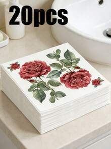 20/10/1pc Rose Print Napkins - Valentine's Day Tablecloth, 10*10 Inch 3-Ply Thick Disposable Napkins, Suitable For Valentine's Day Tableware, Birthday Party, Spring Decoration, Restaurant And Kitchen Essentials - Multicolor - View 11