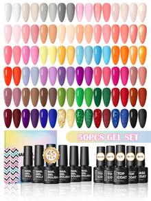 coscelia 50pcs Gel Nail Polish Set, Includes Base Coat & Top Coat, Red Glitter, Gold, Green Gel Nail Polish, DIY Manicure Supplies, Home Salon Gift For Women - Multicolor - View 2