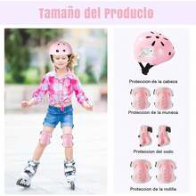 Protecciones Para Patinar Niños,Protecciones Patines Para Bicicleta Niña,Niños Ciclismo Rodillo Patinaje Rodilla, Rodilleras + Muñequeras + Casco de Patinaje de Niños/Tamaño Ajustable (48-56CM) - Rosa - Ver 7