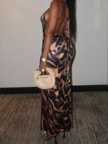 Women's Elegant Mature Sexy Leopard Print Backless Dress, Summer - Multicolor - View 2