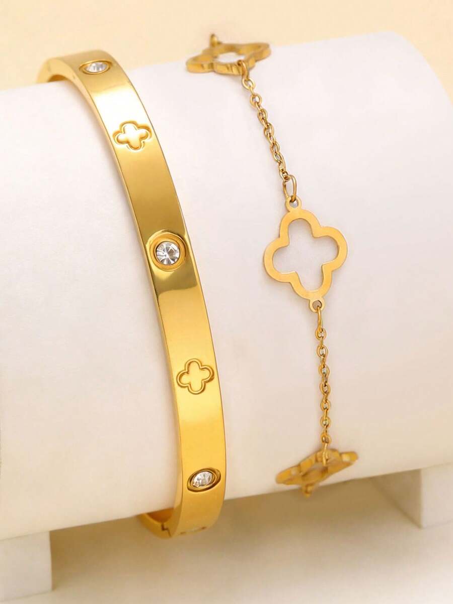 复古优质不锈钢锆石花朵首饰手链和手镯套装，适合女性情人节、妈妈、母亲、母亲节、礼物