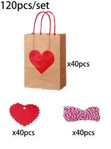 120/100/60/30/18/10/9pcs Kraft Paper Gift Bags With Red Heart Shape Tags, Heart Shaped Mother's Day Gift Bags, Red & Pink Paper Party Gift Bags (With Handles), Anniversary Surprise Gift Bags, Foldable Shopping Bags And Party Bags, Holiday Decorations, Shopping Bags, Romantic Occasion Gift Bags, Wedding Party Gift Bags, Handmade Tote Bags For Mother's Day, Thanksgiving, Birthday And Various Love Occasions - Multicolor - View 21