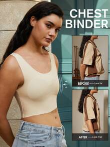 1pc Chest Binder For Women, Microshaping Seamless Bra Camisole, Trans,Adjustable To Minimize Chest Appearance, Shapewear Blouse Sheath Slimming Shaper MOVWIN - Apricot - View 1