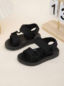 2022夏季新款儿童凉鞋，纯色软底沙滩鞋，魔术贴搭扣 - 黑色 - 查看 1
