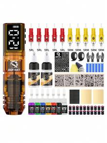 DQFART Complete Wireless Tattoo Machine Kit, Suitable For Beginners And Professional Tattoo Artists, Includes Tattoo Needles, Tattoo Ink, And Various Tattoo Supplies - Gold - View 14