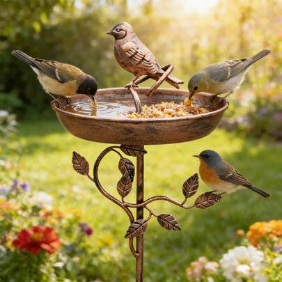 复古铁艺3D鸟形鸟浴盆，鸟浴碗 | 斋月/开斋节/新年装饰，庭院喂鸟器，馈赠亲友，花园高脚架装饰