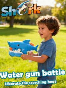 3-Nozzle Shark Shaped Water Gun, Pull-Trigger Water Blaster Toy With Large Capacity, Suitable For Water Fights And Water Games - Multicolor - View 7